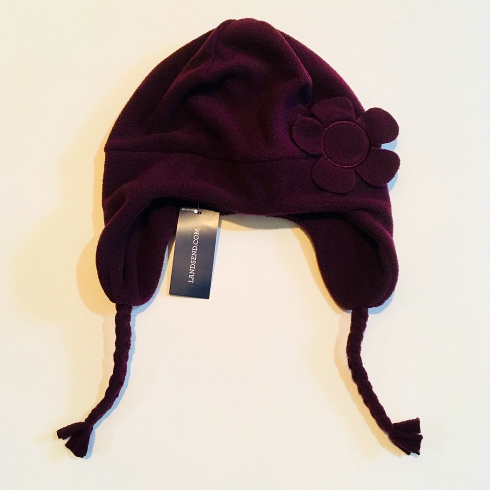 NWT Lands’ End Fleece 200 Hat Girls Small Burgundy
